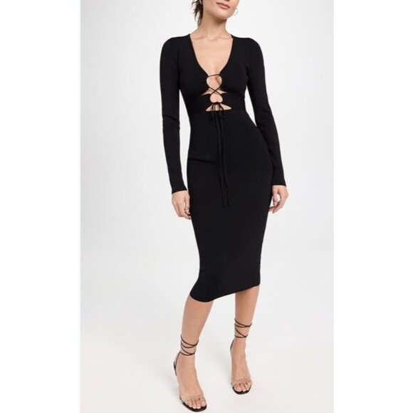 ASTR the Label XS Jovie Knit Bodycon Sweater Dress Black Lace Up Open Front NEW - Picture 7 of 13